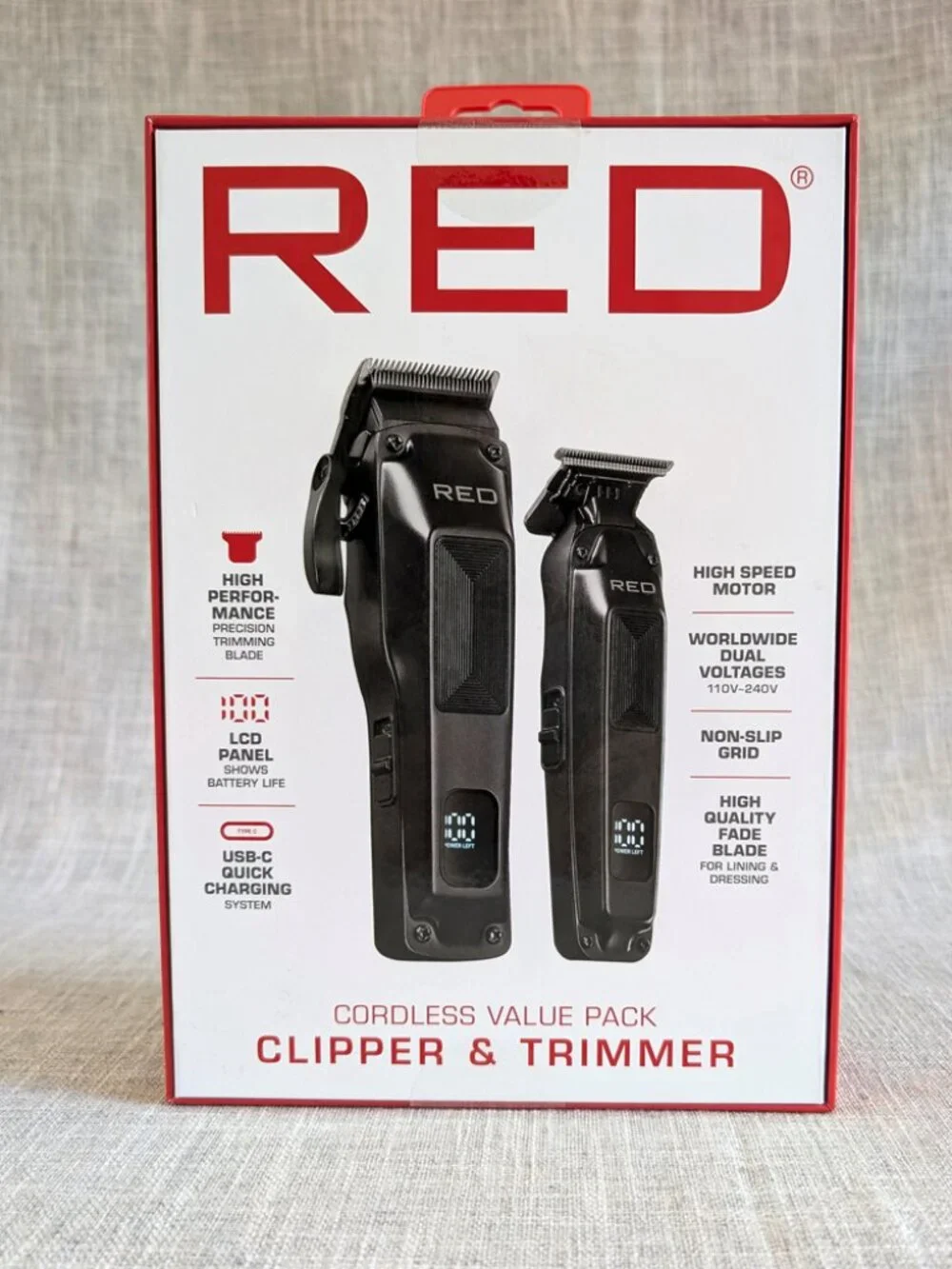 Red by Kiss Cordless Clipper & Trimmer Combo Set for Hair & Beard, Fade Clipper